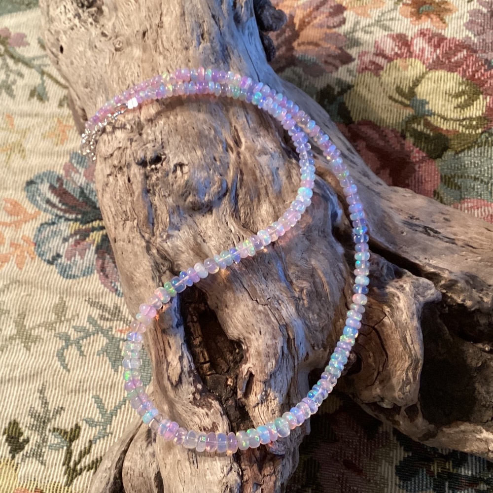 Multicolored Natural Ethiopian Fire Opal Necklace Handmade 16” + 2”